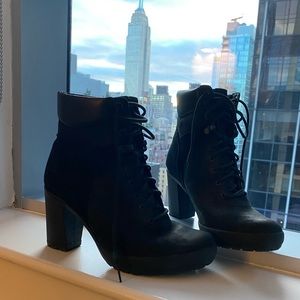 NWOT Timberland heels weatherproof winter shoes Black 8 39 Lace up boots